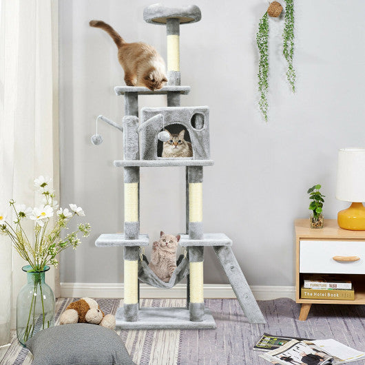 66 Inch Cat Tree Condo Kitten Multi-Level Activity Center-Gray Supply