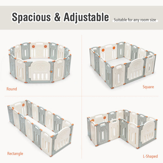 Foldable Baby Playpen 14 Panel Activity Center Safety Play Yard-Beige For Discount