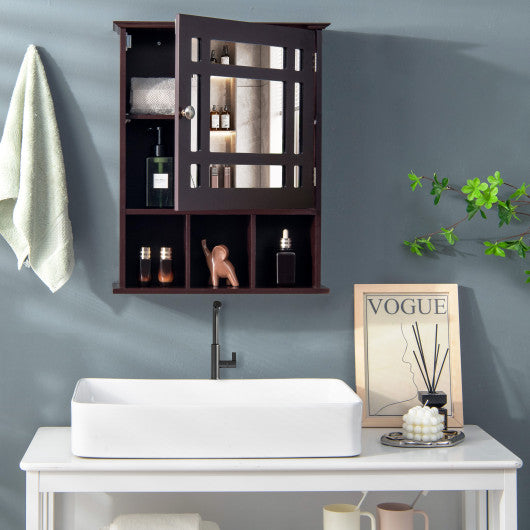 Wall Mounted and Mirrored Bathroom Cabinet-Brown Cheap