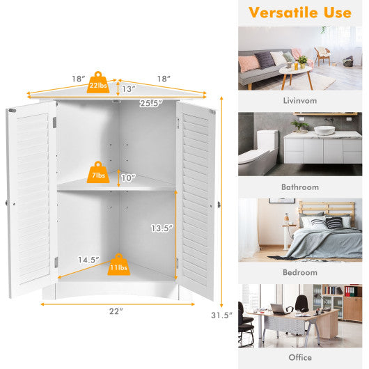 Adjustable Corner Storage Cabinet with Shutter Doors-White Sale