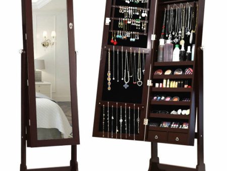 14 LED Jewelry Armoire Cabinet with Full Length Mirror and 4 Tilting Angles-Coffee Online Hot Sale