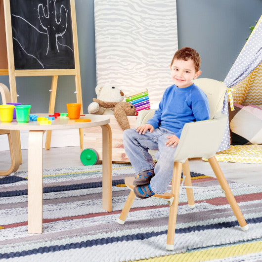 3-in-1 Convertible Wooden High Chair with Cushion-Beige on Sale