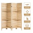 4 Panel Folding Room Divider Screen with 3 Display Shelves-Brown Supply