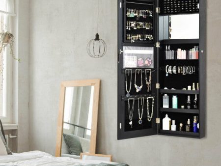 Mirrored Jewelry Armoire with Full Length Mirror and 2 Internal LED Lights-Black Online Hot Sale