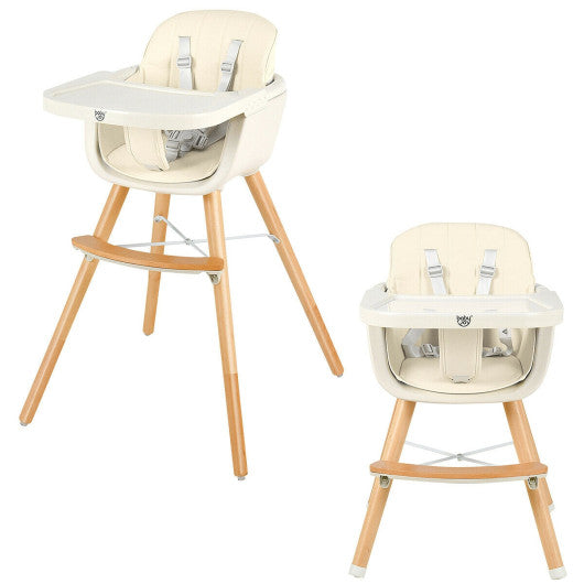 3-in-1 Convertible Wooden High Chair with Cushion-Beige on Sale