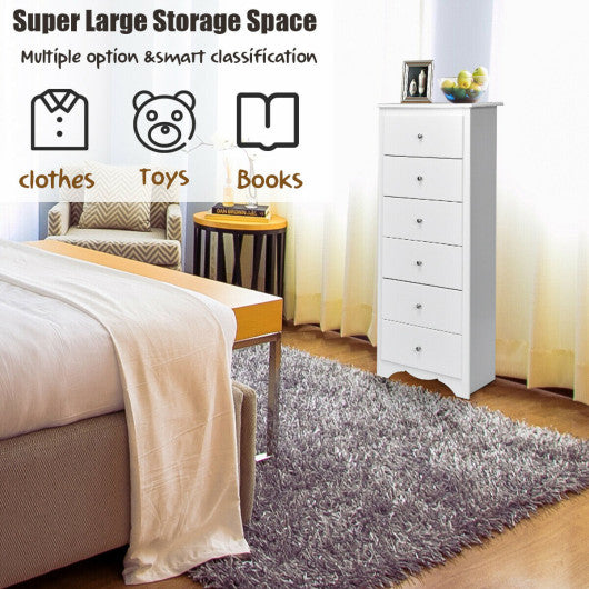 6 Drawers Chest Dresser Clothes Storage Bedroom Furniture Cabinet-White Sale