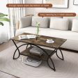 2-Tier Faux Marble Coffee Table with Marble Top and Metal Frame-Dark Brown Cheap