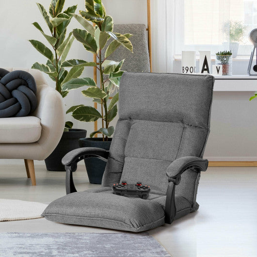 14-Position Adjusting Lazy Sofa Chair with Waist Pillow and Armrests-Gray Supply