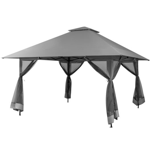 13 x 13 Feet Pop-up Instant Canopy Tent with Mesh Sidewall-Gray Online Hot Sale