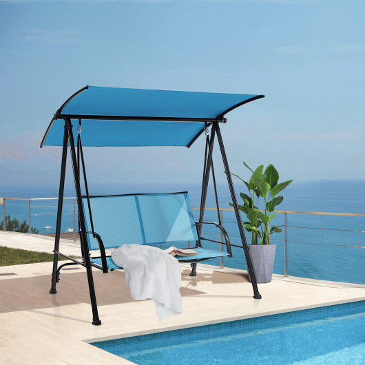 2-Seat Outdoor Canopy Swing with Comfortable Fabric Seat and Heavy-duty Metal Frame-Navy Sale