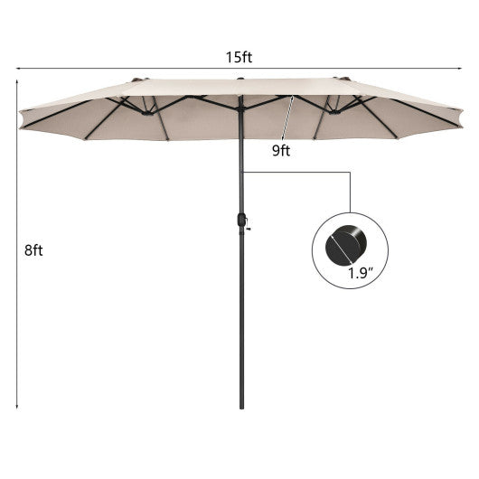 15 Feet Patio Double-Sided Umbrella with Hand-Crank System-Beige Online Hot Sale