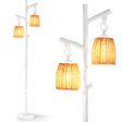 2 Light Tree Trunk Lamps with Wicker Shade-White on Sale