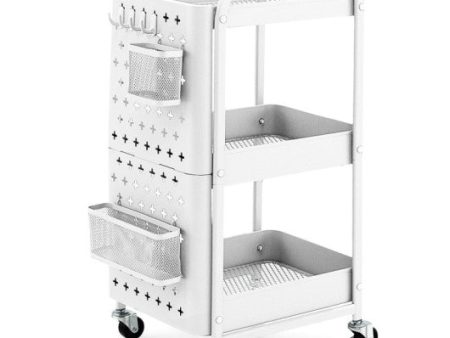 3-Tier Utility Storage Cart with DIY Pegboard Baskets-White For Cheap