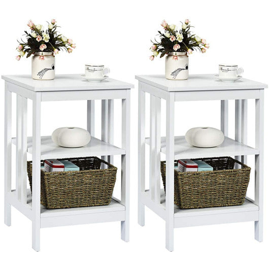 2 Pieces 3-Tier Nightstand with Reinforced Bars and Stable Structure-White Hot on Sale