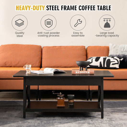 2-Tier Industrial Rectangular Coffee Table with Storage Shelf-Black Online Hot Sale