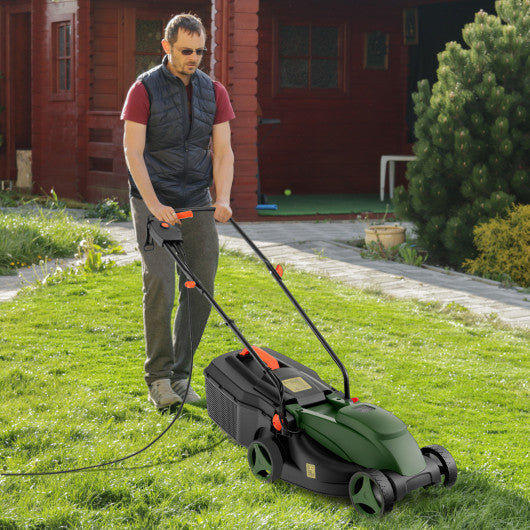 12-AMP 13.5 Inch Adjustable Electric Corded Lawn Mower with Collection Box-Green Online Hot Sale