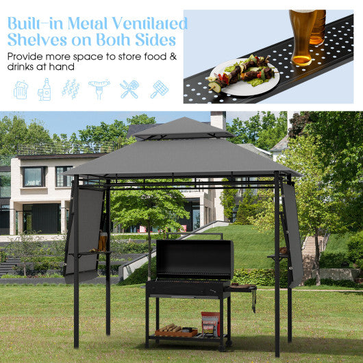 13.5 x 4 Feet Patio BBQ Grill Gazebo Canopy with Dual Side Awnings-Gray Online Hot Sale