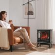 1400W Electric Stove Heater with 3-Level Flame Effect and 3-Sided View-Black Fashion