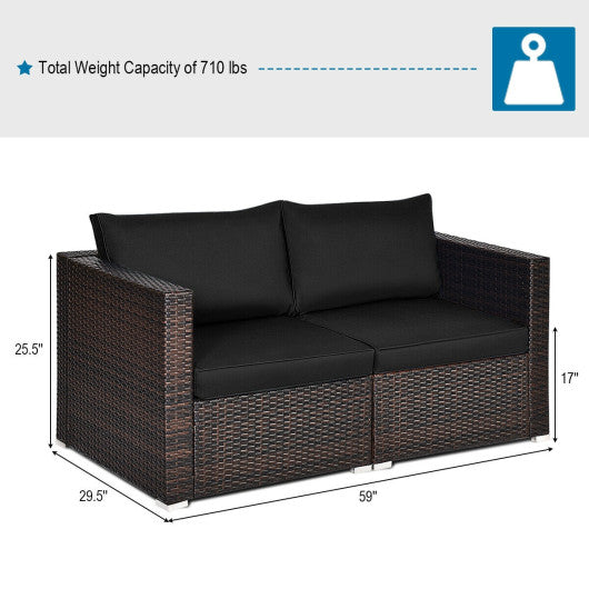 2PCS Patio Rattan Sectional Conversation Sofa Set-Black Fashion