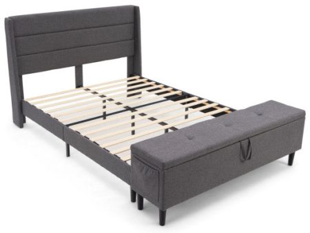 Full Queen Size Upholstered Platform Bed Frame with Storage Ottoman-Queen Size Discount