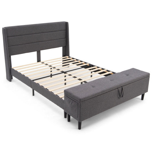 Full Queen Size Upholstered Platform Bed Frame with Storage Ottoman-Queen Size Discount