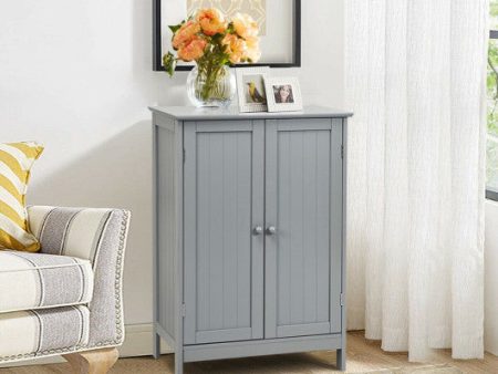 Bathroom Floor Storage Double Door Cupboard Cabinet-Gray Discount