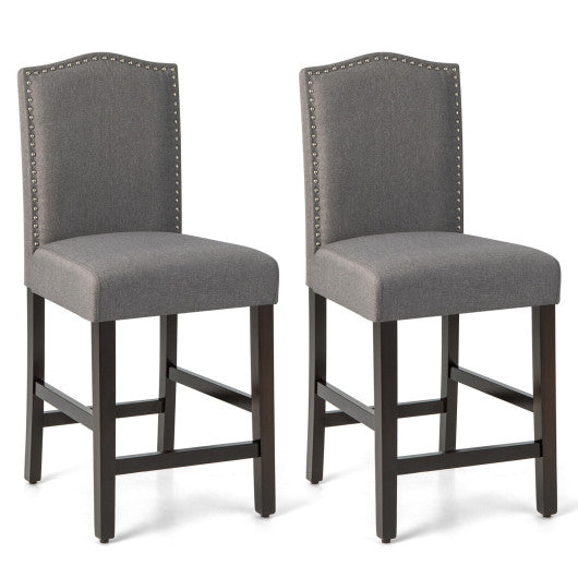 2 Pcs Fabric Nail Head Counter Height Dining Side Chairs Set-Gray on Sale