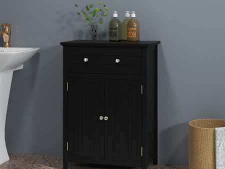 2-Door Freestanding Bathroom Cabinet with Drawer and Adjustable Shelf-Black Online now