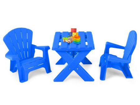 3-Piece Plastic Children Table Chair Set-Blue Discount