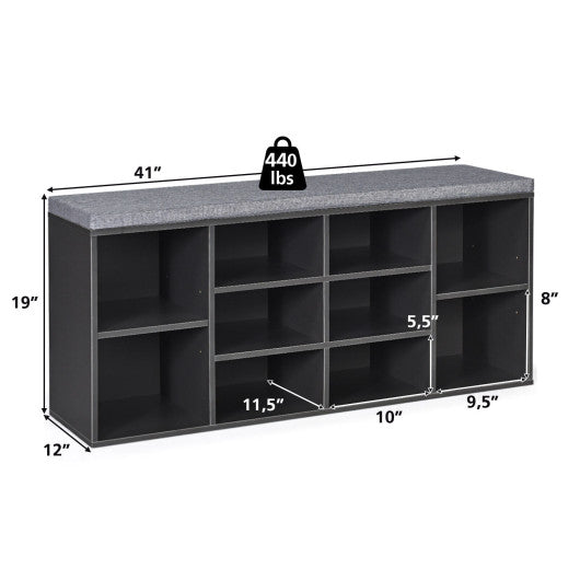 10-Cube Organizer Shoe Storage Bench with Cushion for Entryway-Gray For Discount