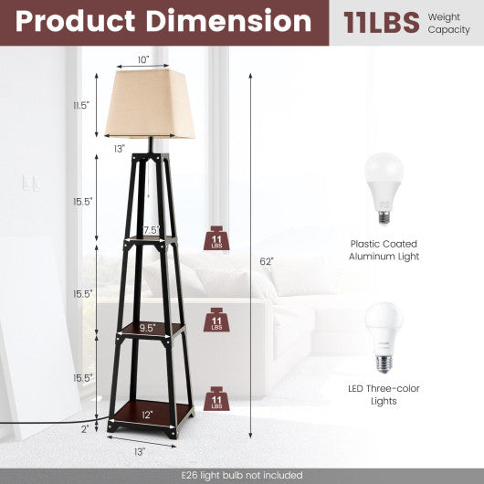 Trapezoidal Designed Floor Lamp with 3 Tiered Storage Shelf-Brown Online Sale