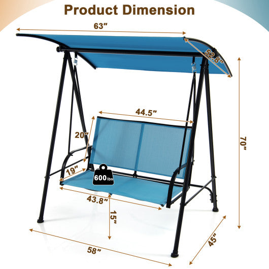 2-Seat Outdoor Canopy Swing with Comfortable Fabric Seat and Heavy-duty Metal Frame-Navy Sale