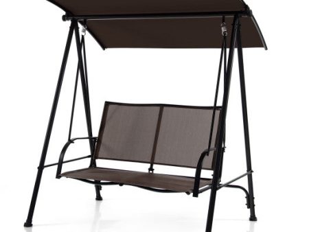 2-Seat Outdoor Canopy Swing with Comfortable Fabric Seat and Heavy-duty Metal Frame-Brown Fashion