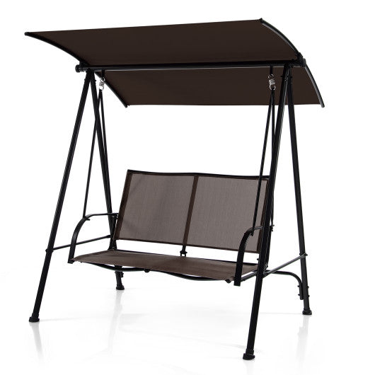 2-Seat Outdoor Canopy Swing with Comfortable Fabric Seat and Heavy-duty Metal Frame-Brown Fashion