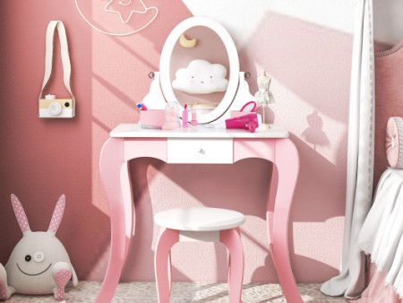 Pretend Kids Vanity Set with 360° Rotatable Mirror and Play Accessories on Sale