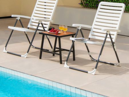 2 Pieces PP Folding Patio Chaise Lounger with 7-Level Backrest Cheap