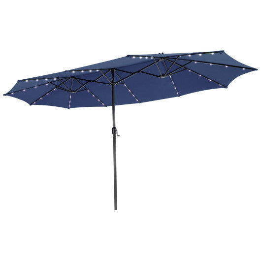 15 Feet Twin Patio Umbrella with 48 Solar LED Lights-Navy Sale