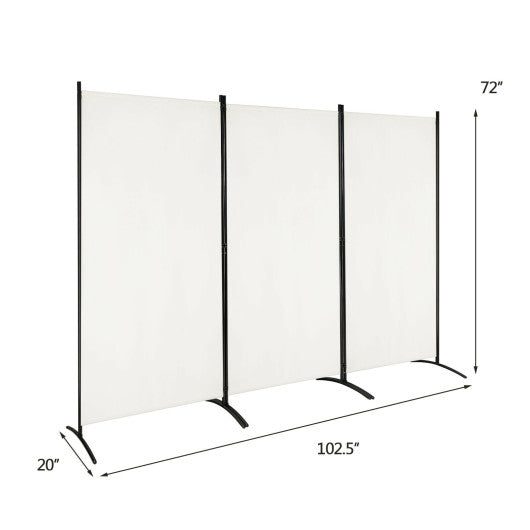 3-Panel Room Divider Folding Privacy Partition Screen for Office Room-White on Sale