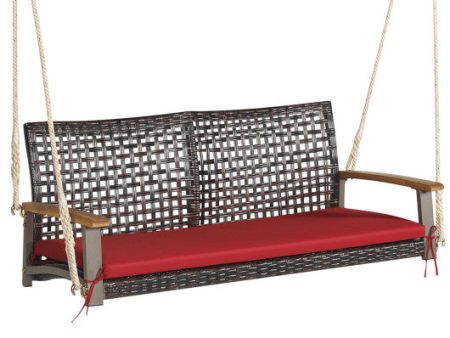 2-Person Rattan Hanging Porch Swing Chair-Red Online Sale