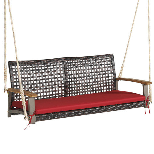 2-Person Rattan Hanging Porch Swing Chair-Red Online Sale