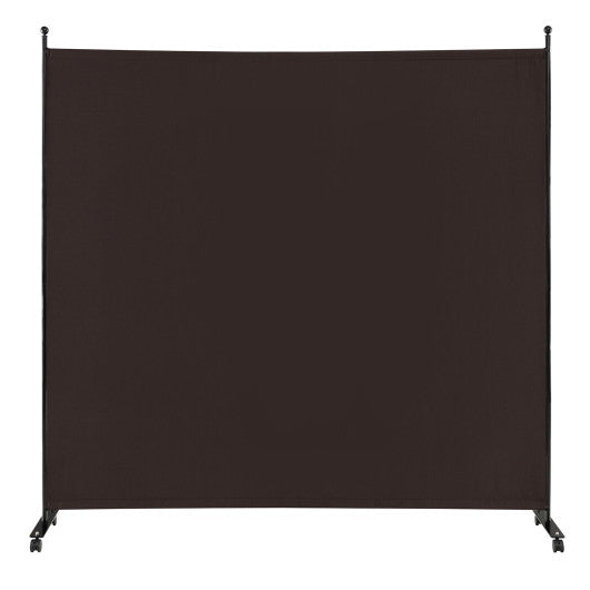 6 Feet Single Panel Rolling Room Divider with Smooth Wheels-Brown Discount