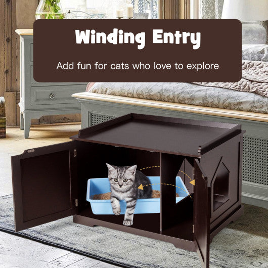 Cat Litter Box Enclosure with Double Doors for Large Cat and Kitty-Brown Online