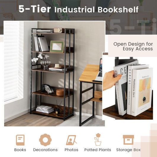 3 5-Tier Industrial Bookshelf Storage Shelf Display Rack with Adjustable Shelves-5Tier Hot on Sale