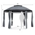 11.5 ft Outdoor Patio Round Dome Gazebo Canopy Shelter with Double Roof Steel-Gray For Cheap