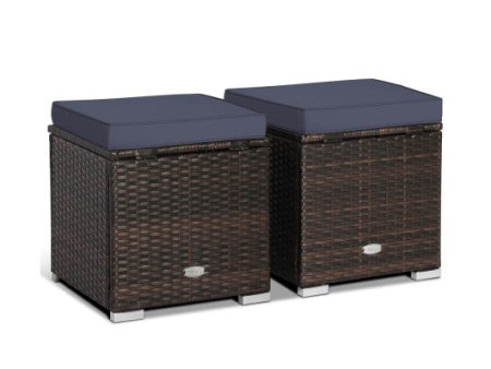 2 Pieces Patio Ottoman with Removable Cushions-Navy Online