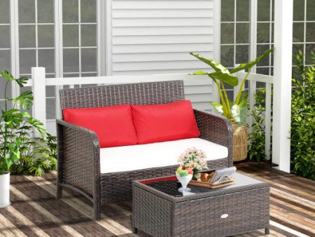 2 Pieces Wicker Loveseat Set with Coffee Table on Sale