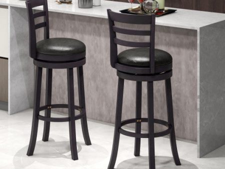 Set of 2 Bar Stools Swivel Bar Height Chairs with PU Upholstered Seats Kitchen Supply