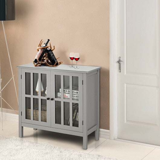 Glass Door Sideboard Console Storage Buffet Cabinet-Gray Fashion