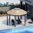 11.5 ft Outdoor Patio Round Dome Gazebo Canopy Shelter with Double Roof Steel-Brown Online