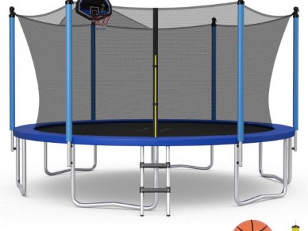 12 14 15 16 Feet Outdoor Recreational Trampoline with Ladder and Enclosure Net-15 ft Hot on Sale